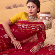 Red bandhani printed georgette saree wedding wear
