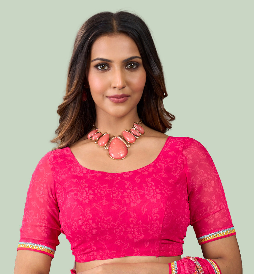 Laxmipati Rudramala Pink Georgette Floral Printed Saree