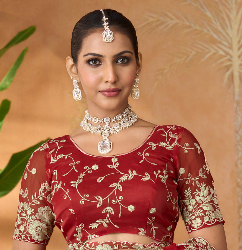 red designer saree