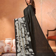 Black embroidered silk blend saree wedding wear