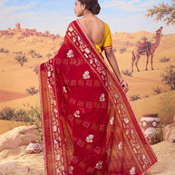 Red bandhani printed georgette saree party wear
