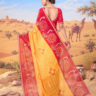 Orange bandhani printed georgette saree party wear