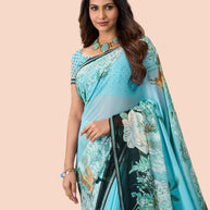 Laxmipati Rudramala Blue Georgette Floral Printed Saree