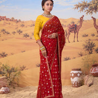 Red printed georgette saree casual wear