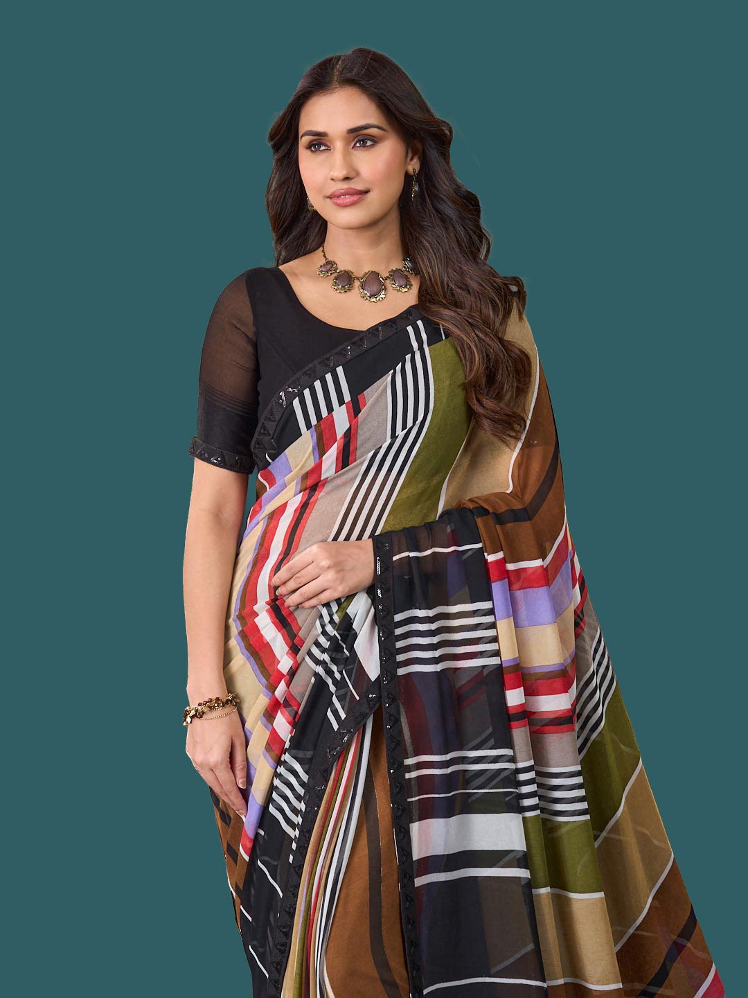 Laxmipati Rudramala Multicolor Georgette Geometric Printed Saree