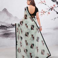 Grey geometric printed georgette saree party wear