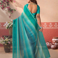 Blue printed chiffon saree festive wear
