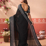 Black geometric printed georgette saree festive wear