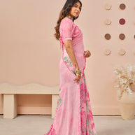 Pink floral printed georgette saree party wear
