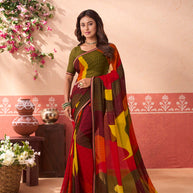 Multicolor abstract printed georgette saree daily wear