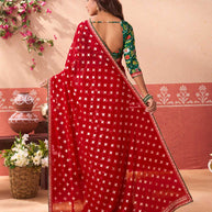 Red printed georgette saree party wear
