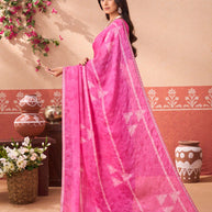 Pink printed silk blend saree daily wear