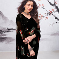 Black geometric printed georgette saree wedding wear