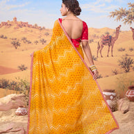 Orange bandhani printed georgette saree festive wear