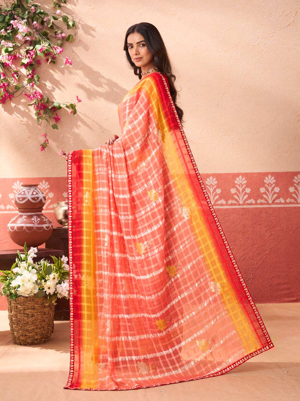 Pink floral printed chiffon saree daily wear