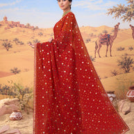 Red bandhani printed georgette saree daily wear