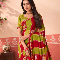 Green floral printed chiffon saree wedding wear