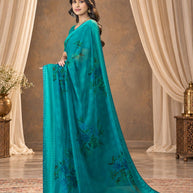 Blue printed georgette saree daily wear