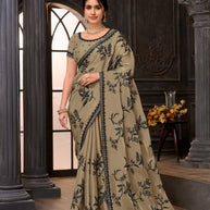 Brown embroidered tissue organza saree festive wear