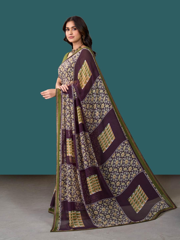 Laxmipati Rudramala Purple Georgette Floral Printed Saree