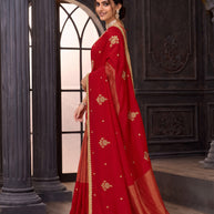 Red embroidered silk blend saree wedding wear