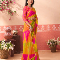 Multicolor printed chiffon saree casual wear