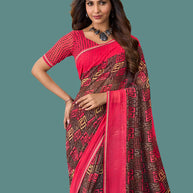 Laxmipati Rudramala Red Georgette Geometric Printed Saree