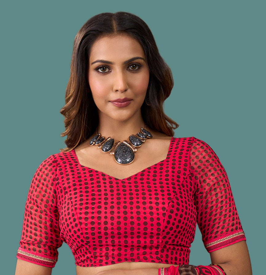 Laxmipati Rudramala Red Georgette Geometric Printed Saree