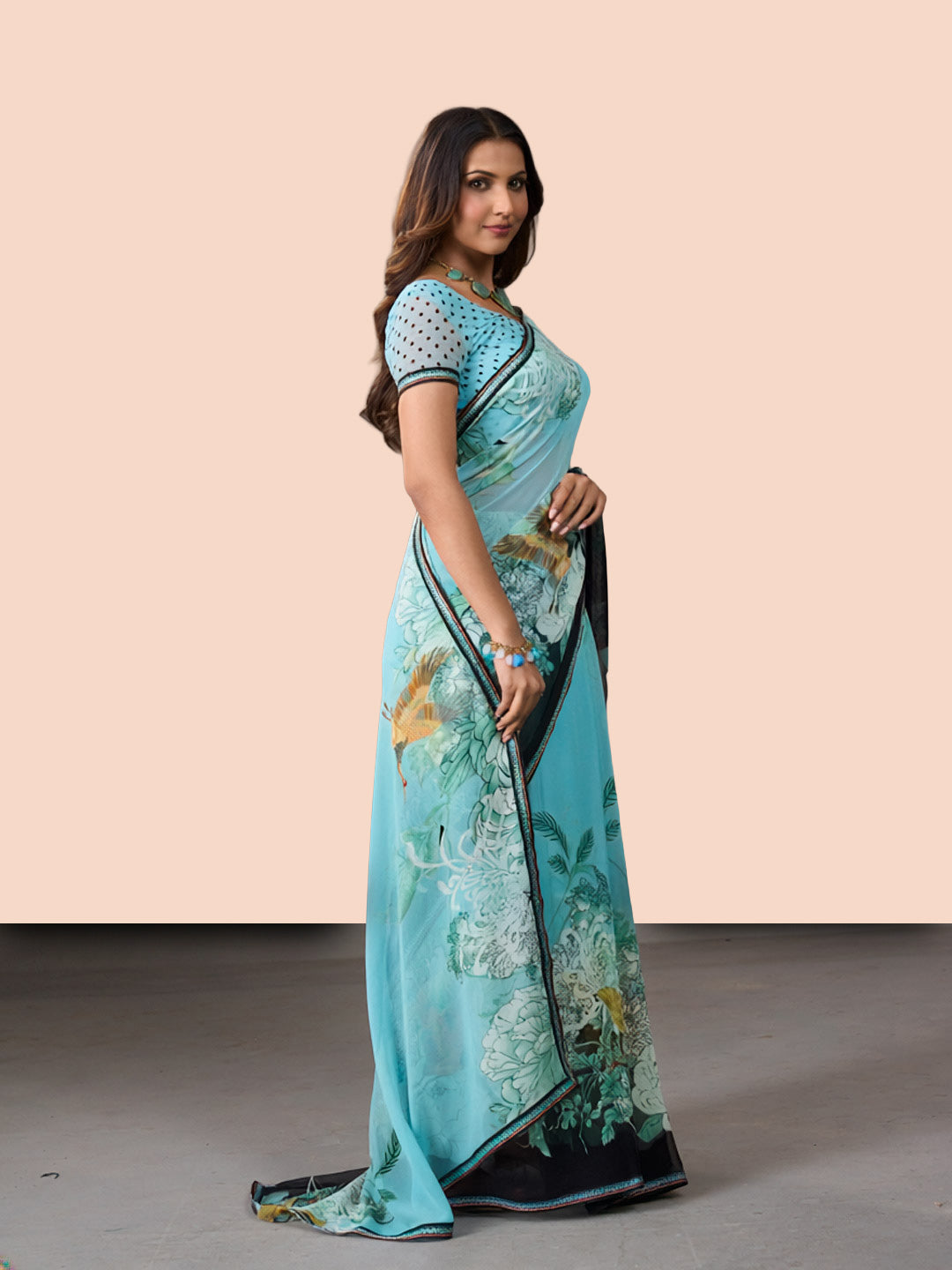 Laxmipati Rudramala Blue Georgette Floral Printed Saree