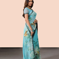 Laxmipati Rudramala Blue Georgette Floral Printed Saree