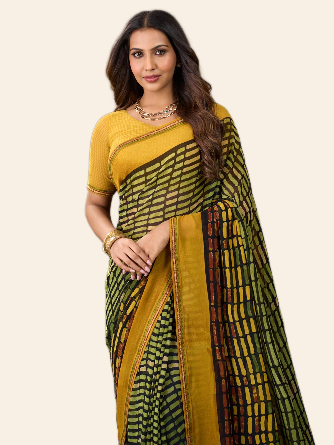 Laxmipati Rudramala Green Georgette Geometric Printed Saree