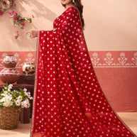 Red printed georgette saree festive wear