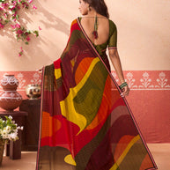 Multicolor abstract printed georgette saree party wear