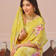 yellow georgette saree