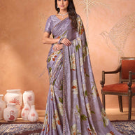 Purple embroidered silk blend saree party wear