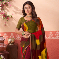 Multicolor abstract printed georgette saree casual wear