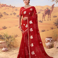 Red bandhani printed georgette saree festive wear