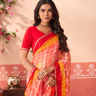 Pink floral printed chiffon saree wedding wear