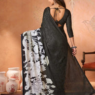 Black embroidered silk blend saree festive wear