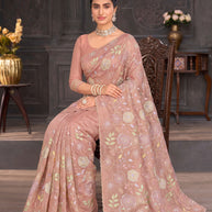 Pink embroidered tissue organza saree ethnic wear