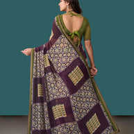 Laxmipati Rudramala Purple Georgette Floral Printed Saree