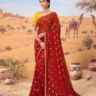Red bandhani printed georgette saree festive wear