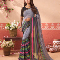 Grey geometric printed georgette saree festive wear