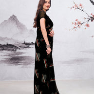 Black geometric printed georgette saree casual wear