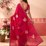Pink geometric printed silk blend saree party wear