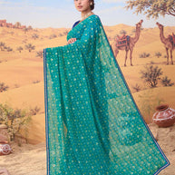 Teal Blue bandhani printed georgette saree daily wear
