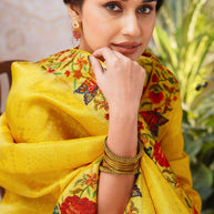 Yellow embroidered chiffon saree daily wear
