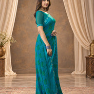 Blue printed georgette saree casual wear