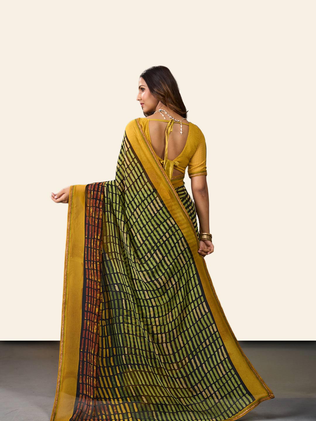 Laxmipati Rudramala Green Georgette Geometric Printed Saree