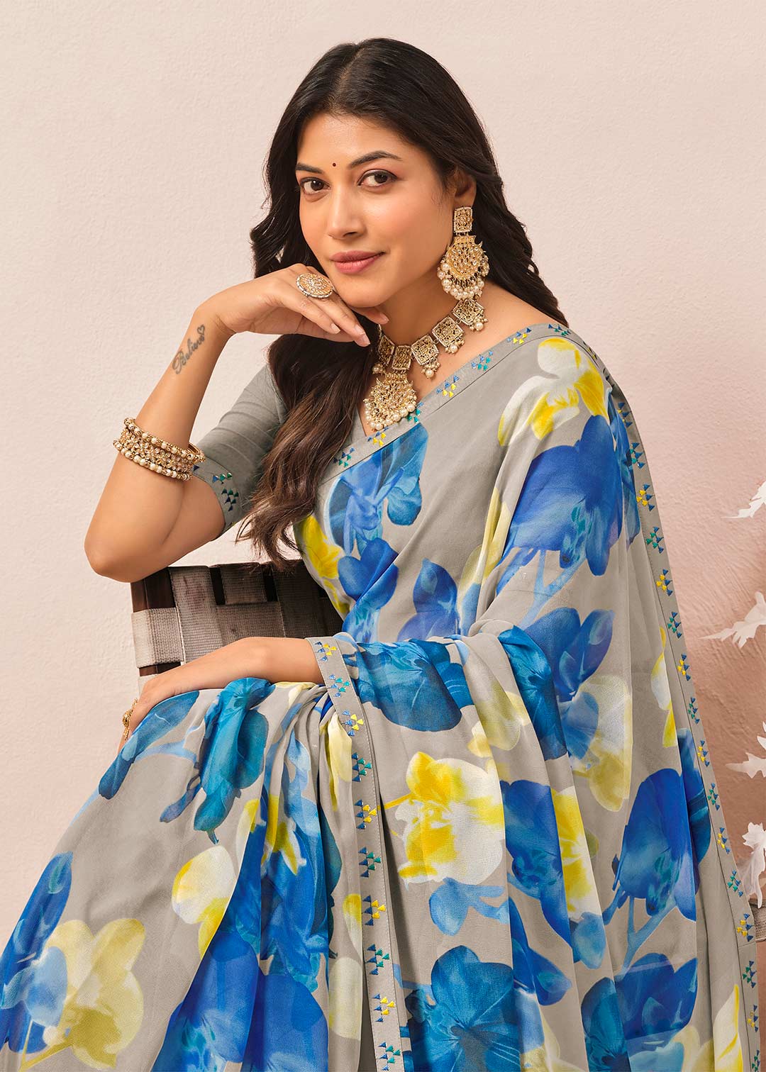 grey designer saree